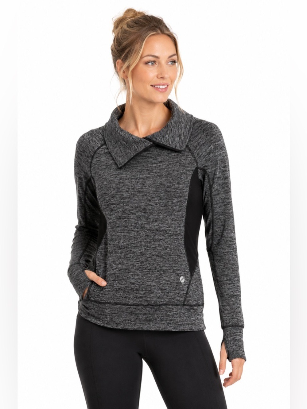 Oxygen Women's Grey Heather Mock Neck Long sleeved Pullover Activewear Sweater S
